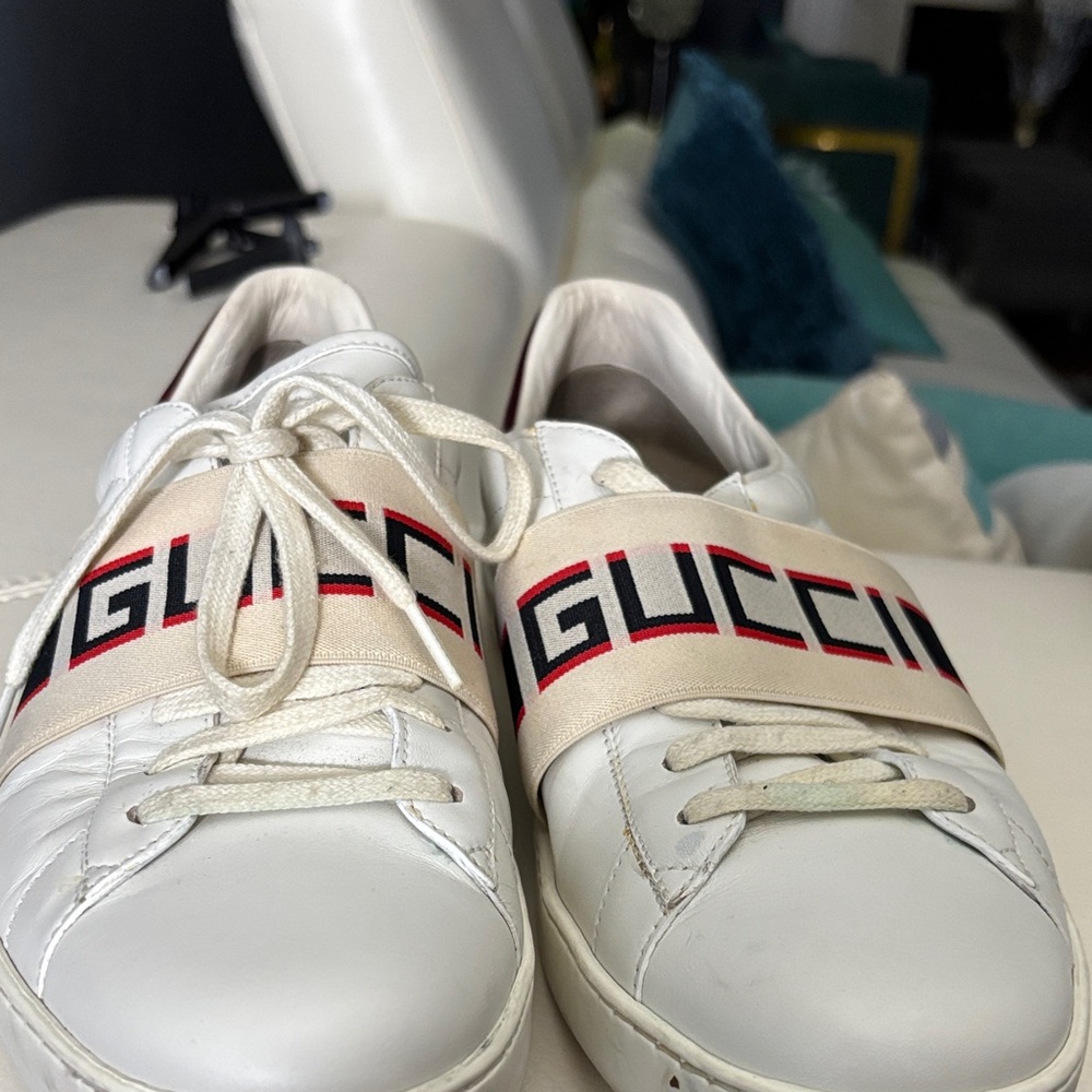 Gucci Cream and White Logo Sneakers